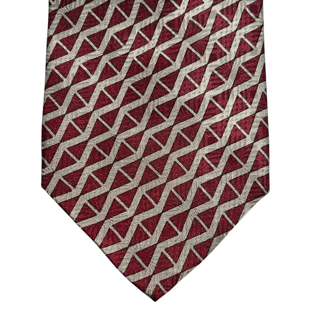 Tongue Tied by Tom McLellon Men's 100% Silk Vintage Tie Burgundy/Tan Geometric